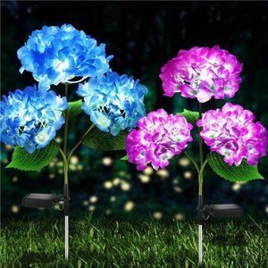 Solar Lights Outdoor Decorative - 2 Pack Hydrangea Solar Garden Stake Lights